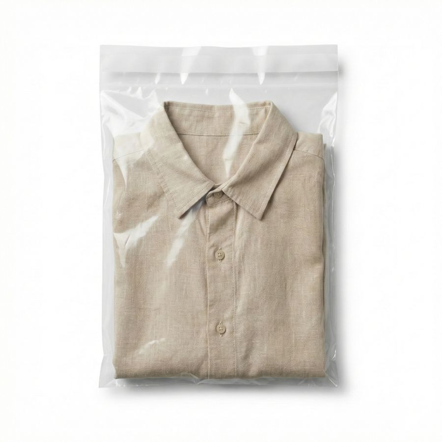 Clear adhesive flap bag with shirt